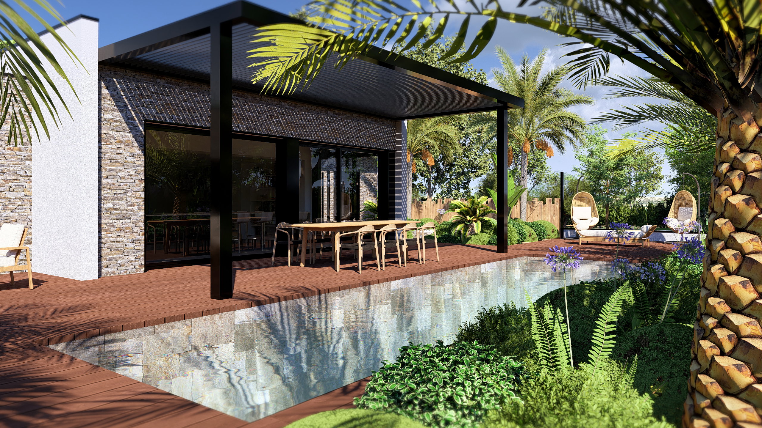 A built-in living room overlooking the garden