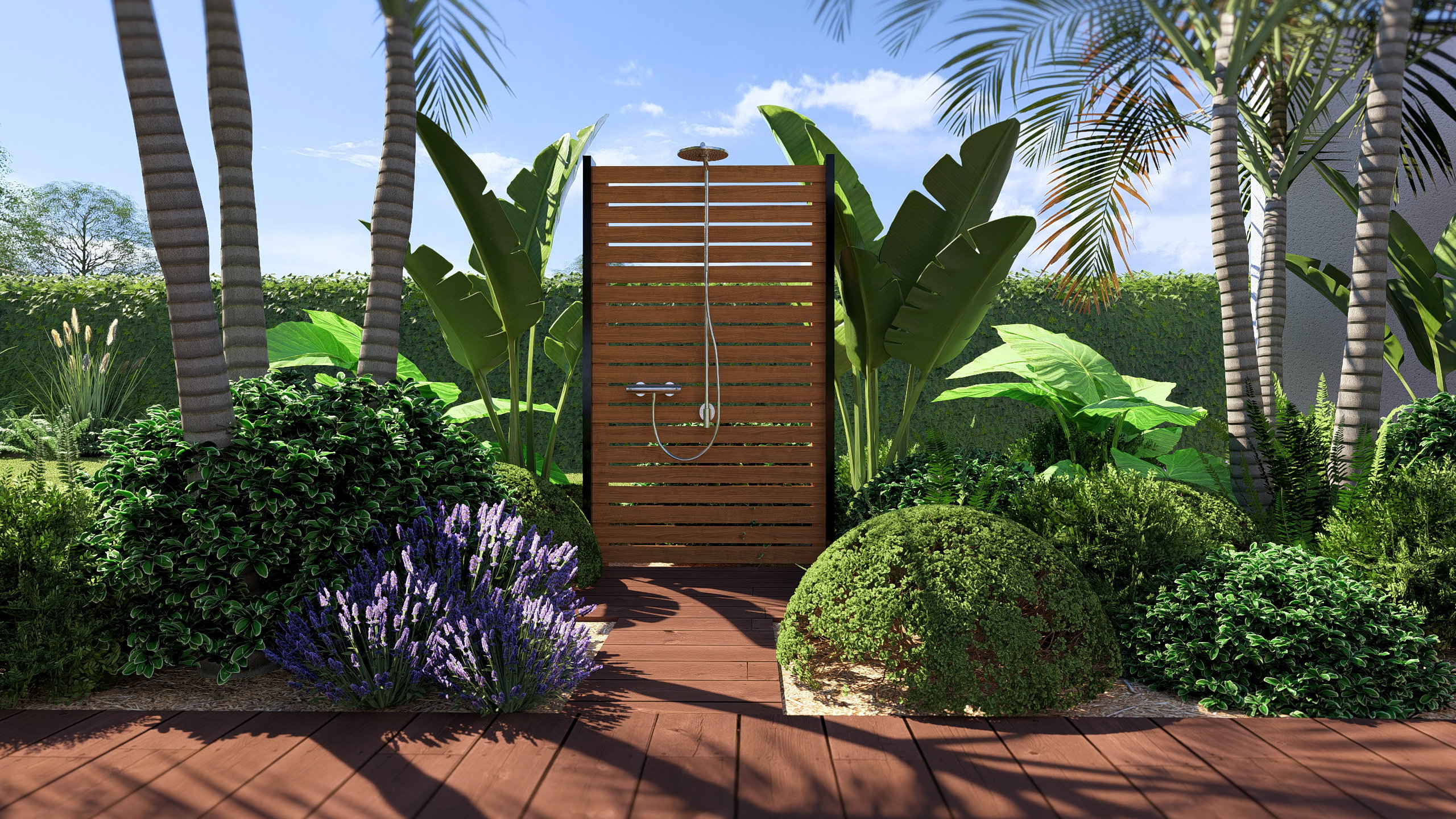 A built-in living room overlooking the garden