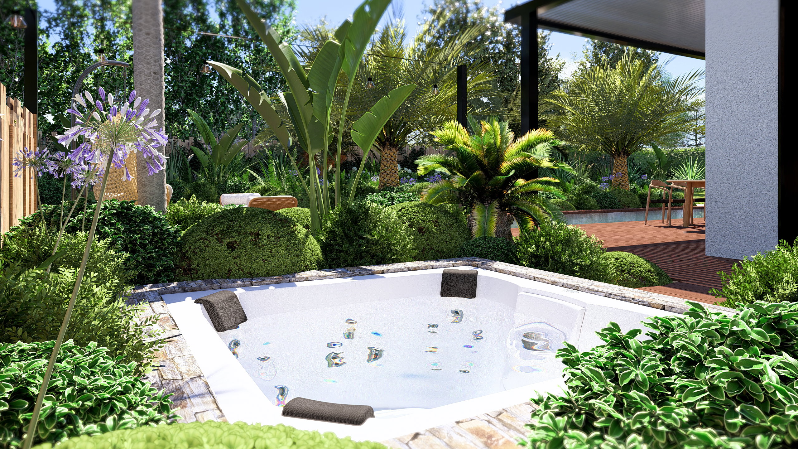 A built-in living room overlooking the garden