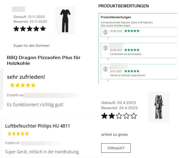 Bildausschnitte: Kundenbewertungen ohne Nutzen