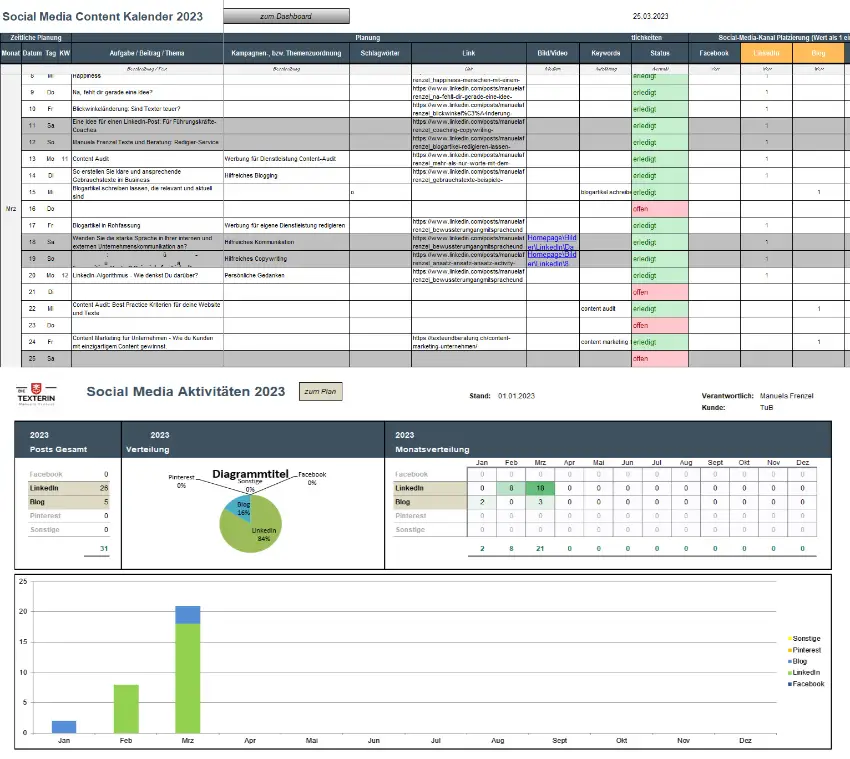 Website Content Plan im Excel