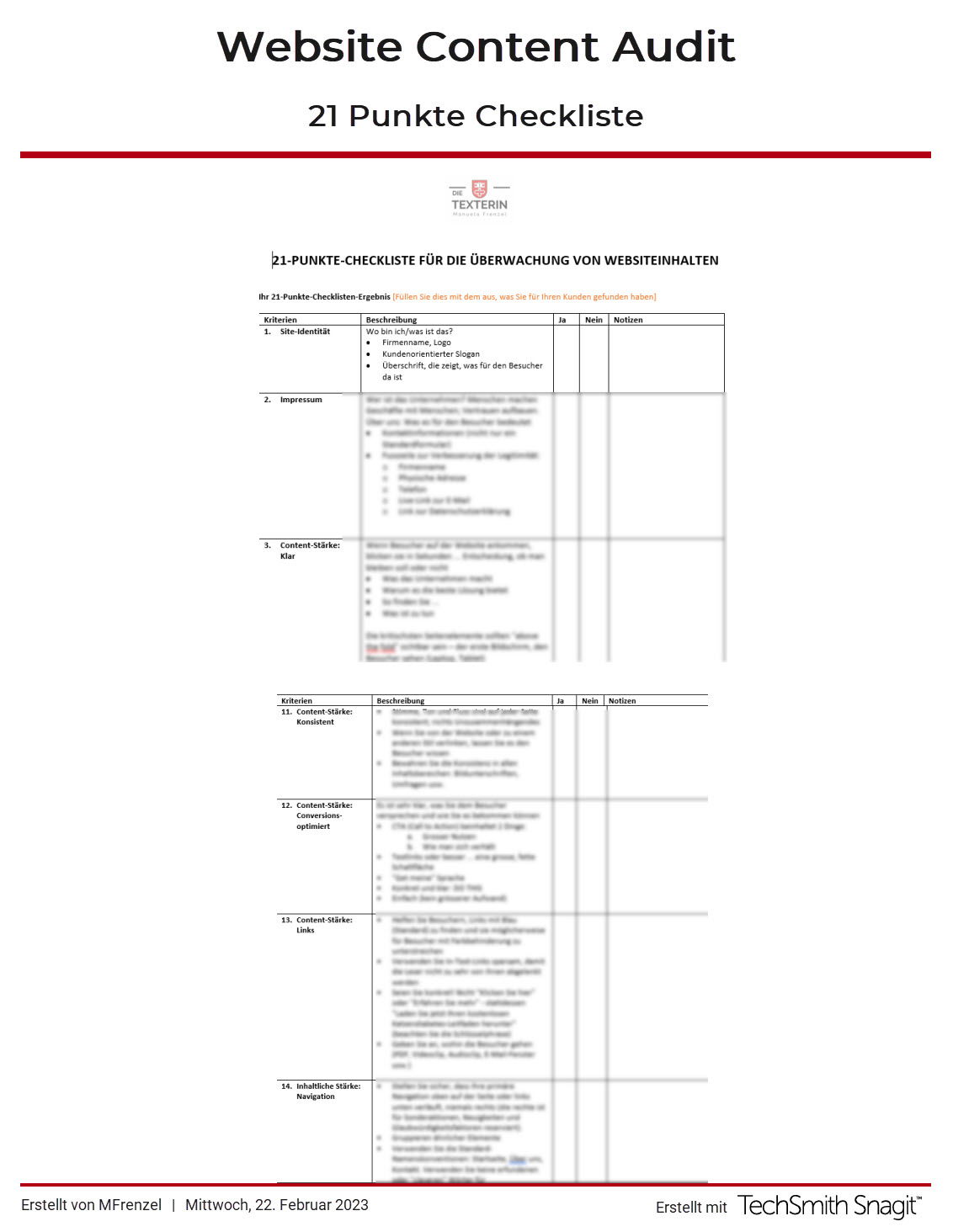 Checkliste für ein Website Content Audit