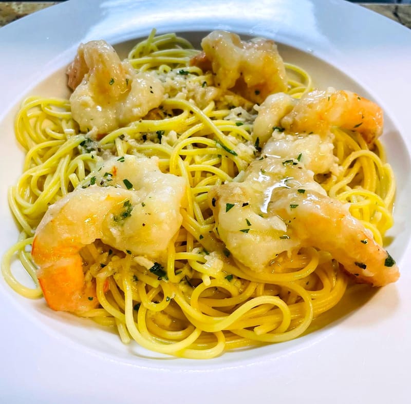 Shrimp Scampi over Spaghetti