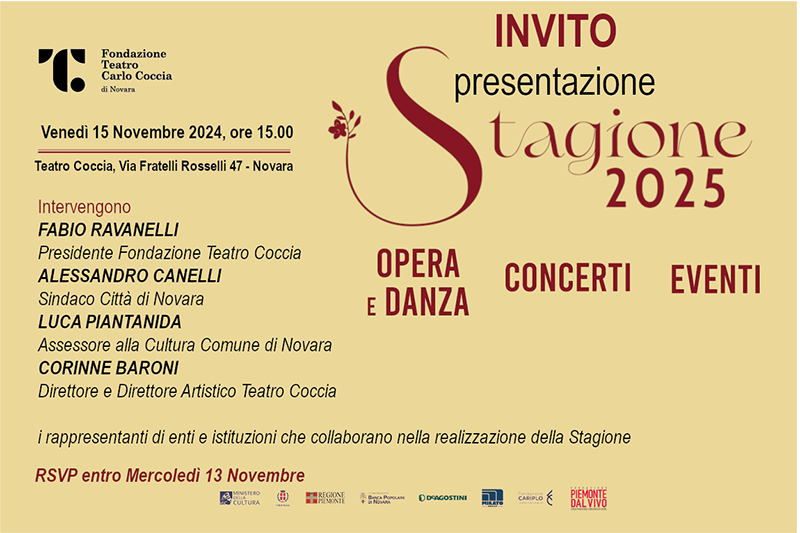 Teatro Coccia Novara - Presentazione Stagione 2025 Opera e Danza, Concerti, Eventi.