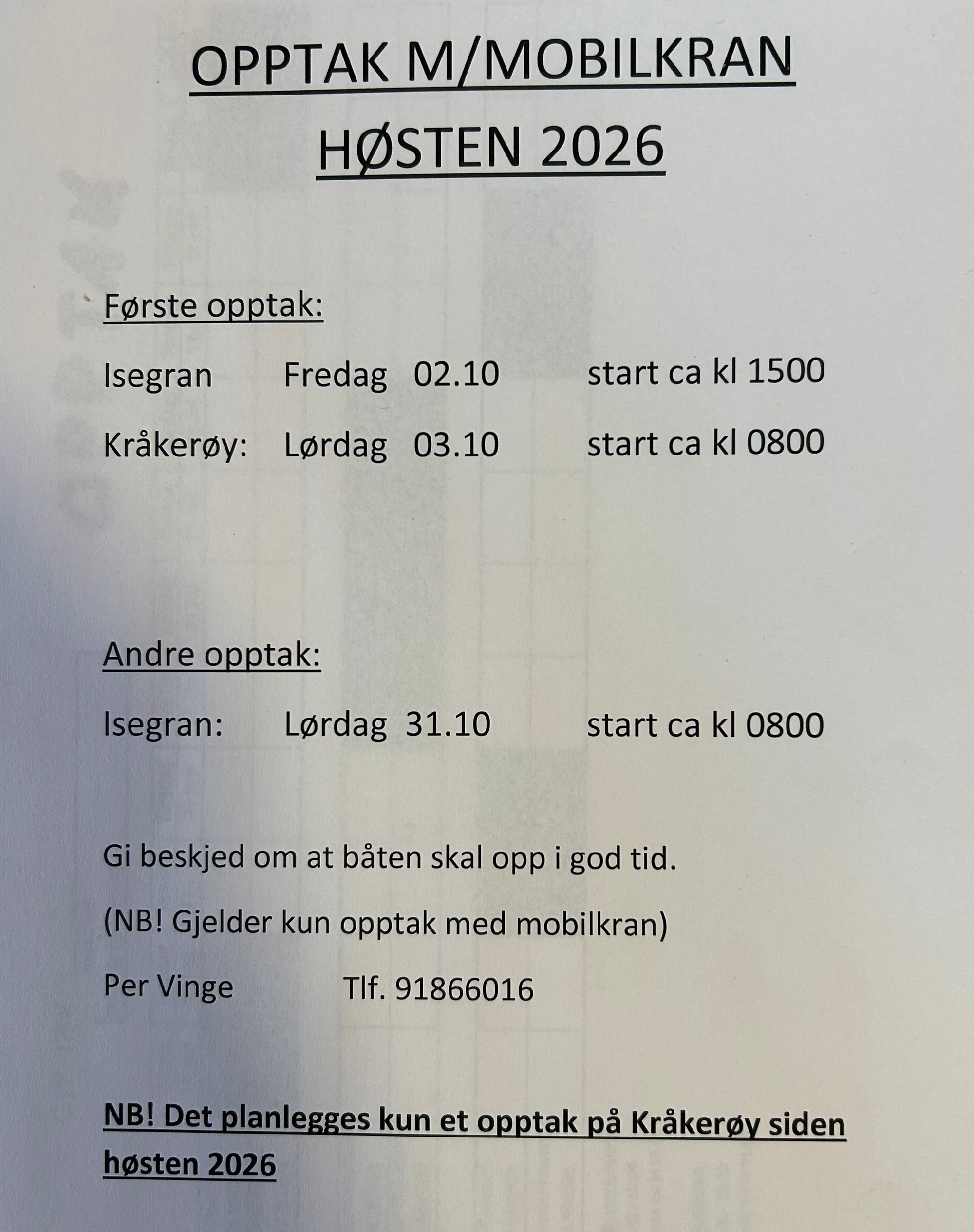 OPPTAK MOBILKRAN HØST 2026
