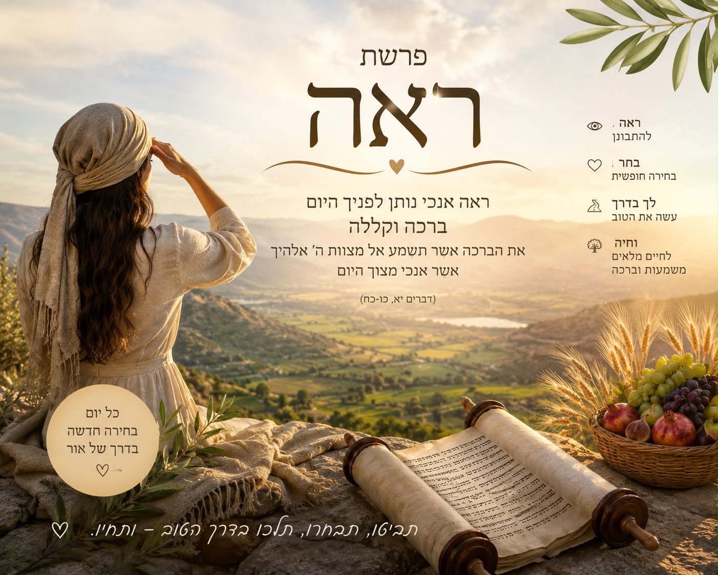 פָּרָשַׁת רְאֵה - מְלַמֶּדֶת אוֹתָנוּ לִרְאוֹת אֶת חַיֵּינוּ מִמָּקוֹם פְּנִימִי וַאֲמִתִּי יוֹתֵר. מָה שֶׁיָּבִיא עָלֵינוּ בְּרָכָה וְהַרְבֵּה שִׂמְחָה.