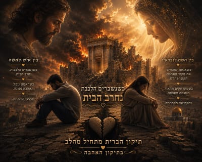 הַחֻרְבָּן שֶׁל שְׁנֵי בָּתֵּי הַמִּקְדָּשׁ הַפִיזִיִּים נִגְרְמוּ מִשִּׂנְאָה וְכָאוֹס. אֶת הַבַּיִת הַשְּׁלִישִׁי וְהָרוּחָנִי נִבְנָה מִתּוֹךְ נֶפֶשׁ חוֹמֶלֶת, מִתְגַּעְגַּעַת וְאוֹהֶבֶת.