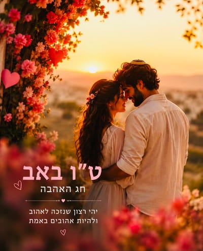 ט"ו (two) בְּאָב - מַזְכִּיר לָנוּ כִּי אַהֲבָה בִּשְׁנַיִם מֻכְרָחָה לְהִתְקַיֵּם קֹדֶם בְּתוֹכֵנוּ, בַּלֵּב שֶׁלָּנוּ. שֶׁזֶּה עָמֹק פְּנִימָה עִם הַנְּשָׁמָה שֶׁבָּנוּ, וְרַק אָז תִּתָּכֵן זוּגִיּוּת גַּם מִחוּצָה לָנוּ בְּכָל צוּרָה שֶׁתִּהְיֶה.