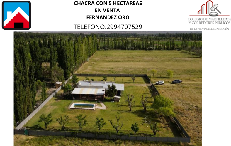 CHACRA 5 HECTAREAS FERNANDEZ ORO APTO CREDITO HIPOTECARIO