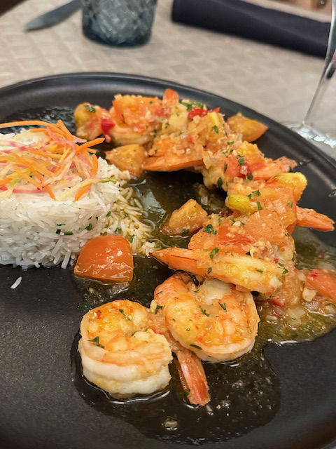 Scampis à l'ail-riz