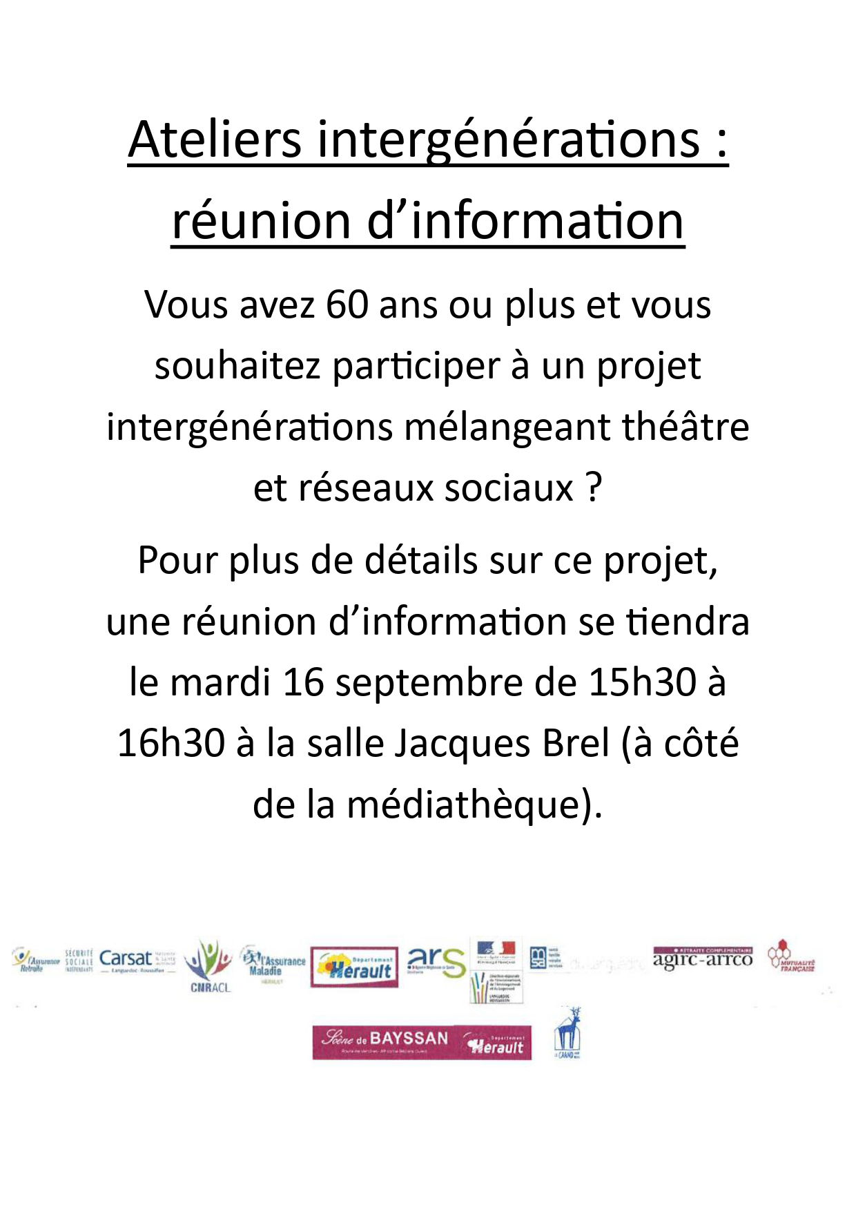Ateliers intergénérations - Réunion d'information