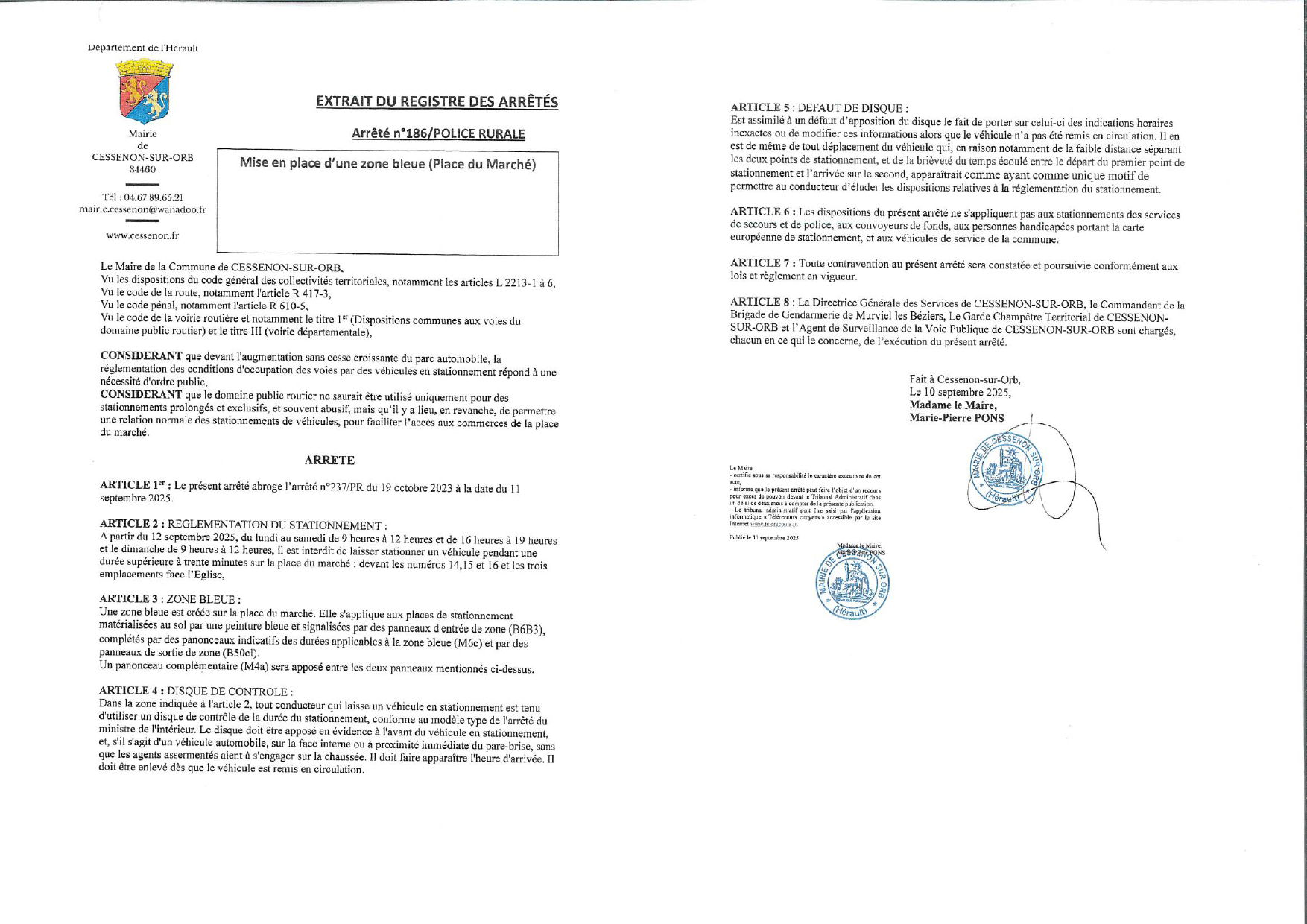 Modification de la zone bleue proche des commerces