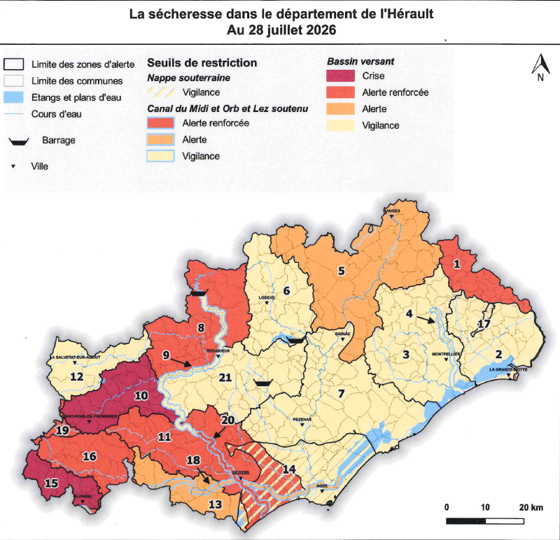 💧 Sécheresse : renforcement des restrictions des usages de l'eau - Alerte renforcée (orange)