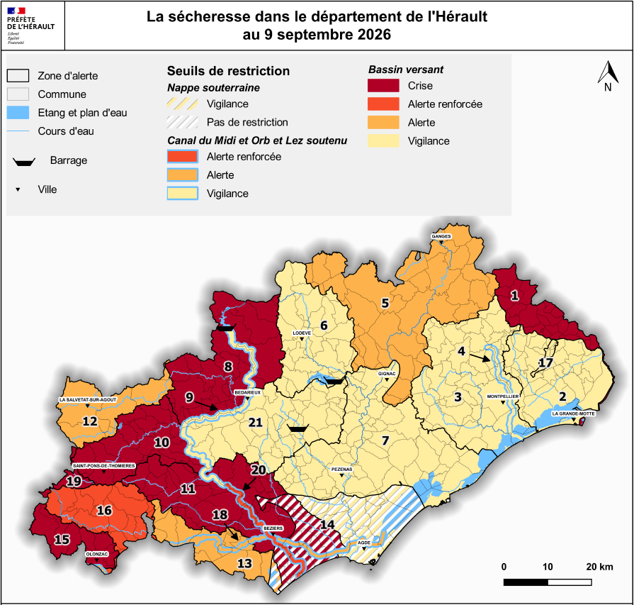 💧 Sécheresse : renforcement des restrictions des usages de l'eau - CRISE (rouge)