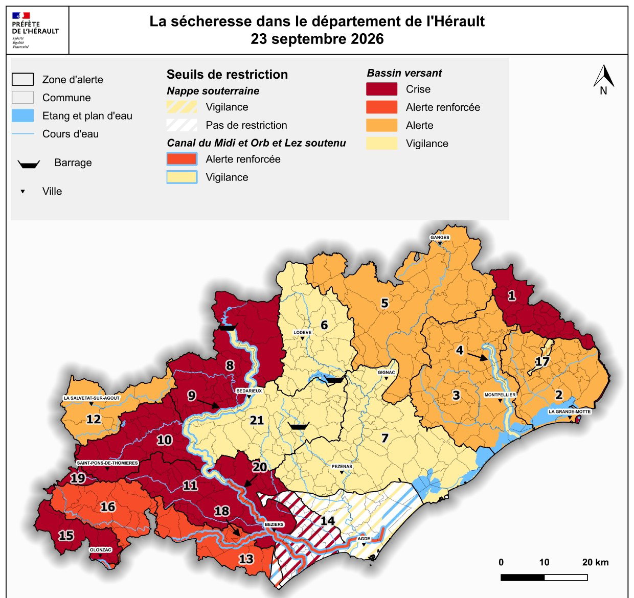 💧 Sécheresse : Maintien des restrictions des usages de l'eau - CRISE (rouge)