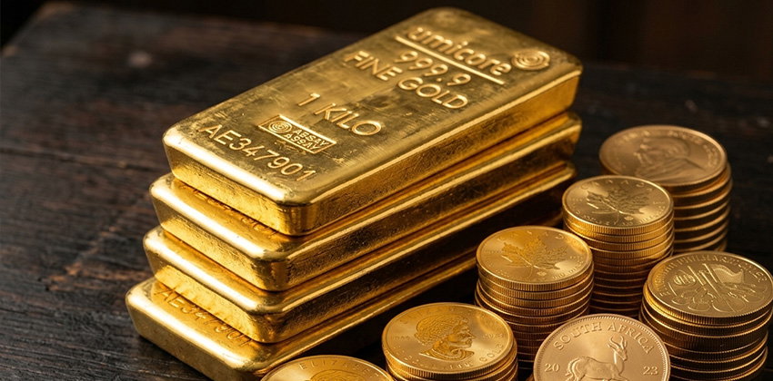 Gold bars and coins representing rising precious metals demand in Singapore