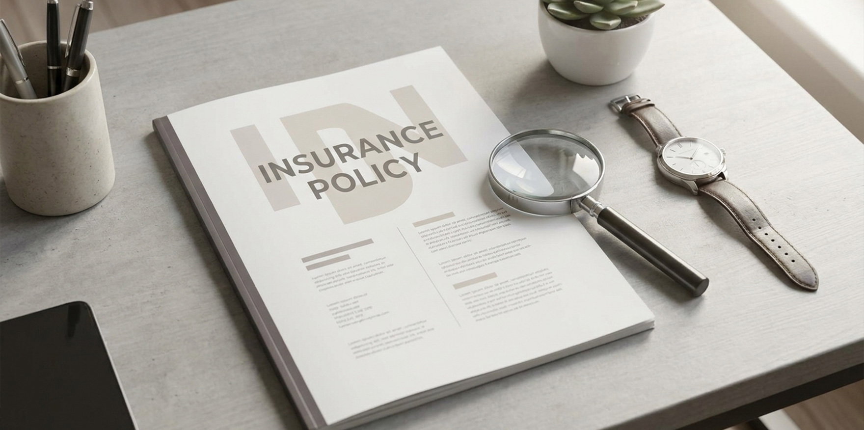 Home insurance document beside a luxury watch showing coverage limitations