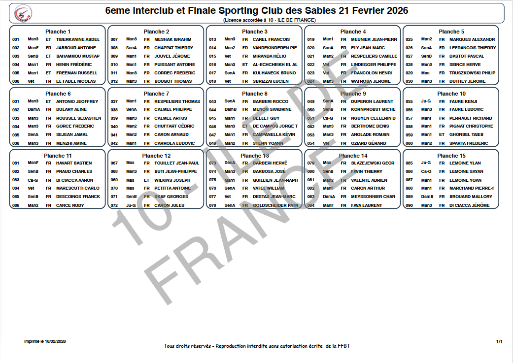 Planches et Horaires