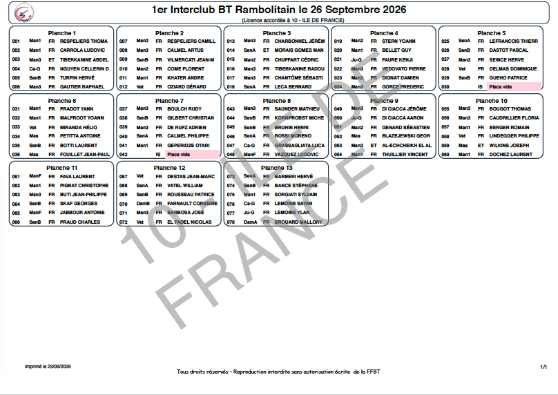 Planches et Horaires