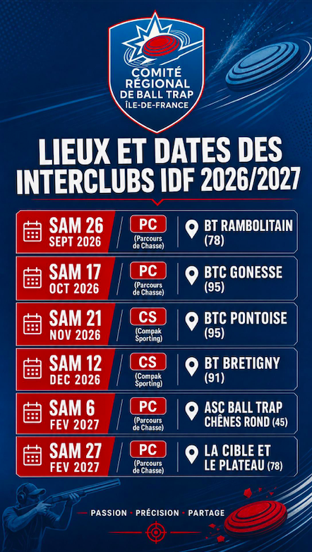 Calendrier des INTERCLUBS 2026/2027