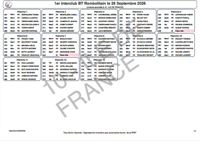 Planches et Horaires