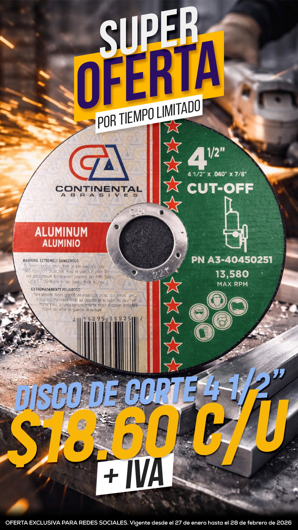 ¡Domina el aluminio con Continental Abrasives! ⚡ Cortes limpios, resultados profesionales. 🛠️