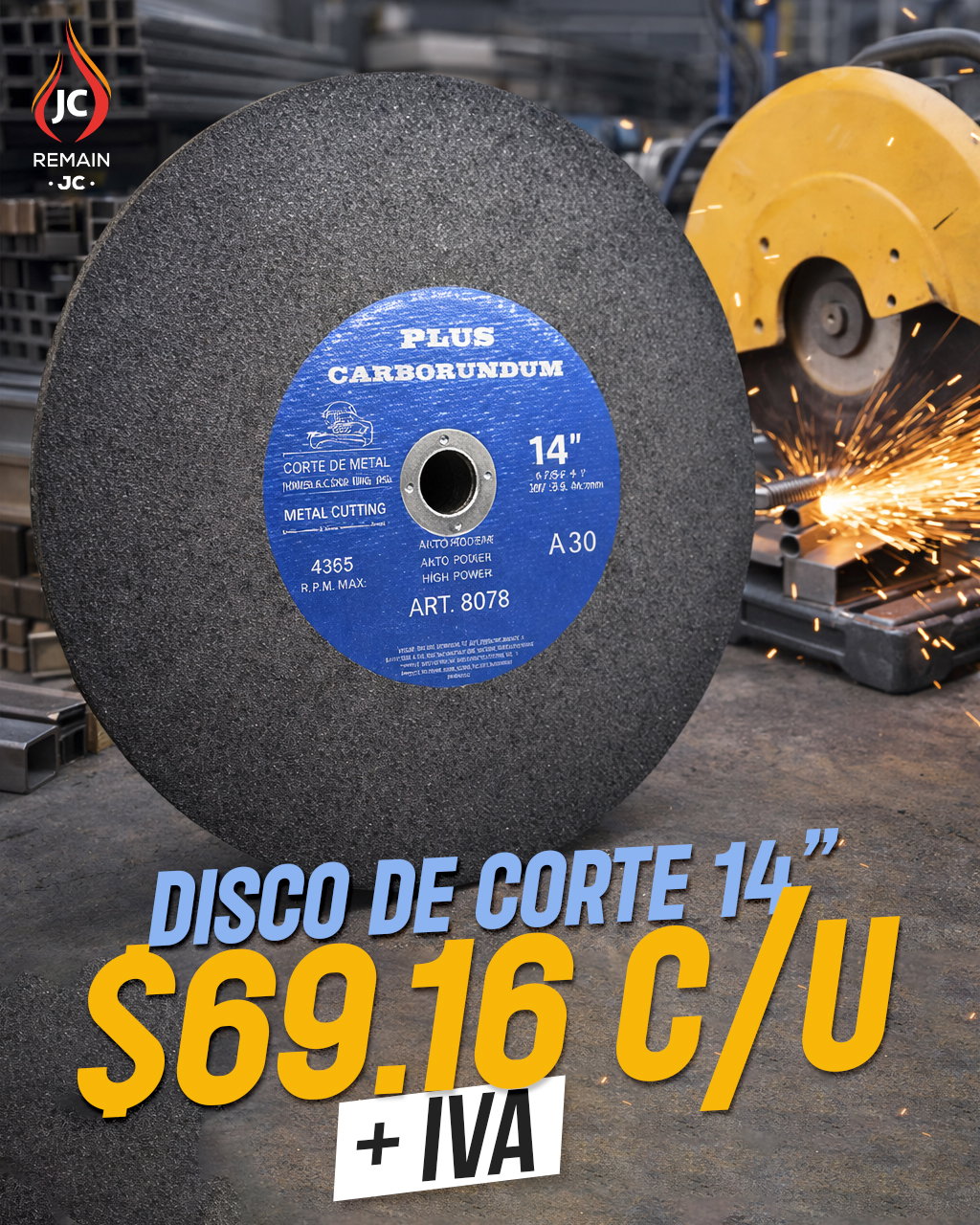 DISCO DE CORTE PARA ACERO AL CARBÓN de 14"❗