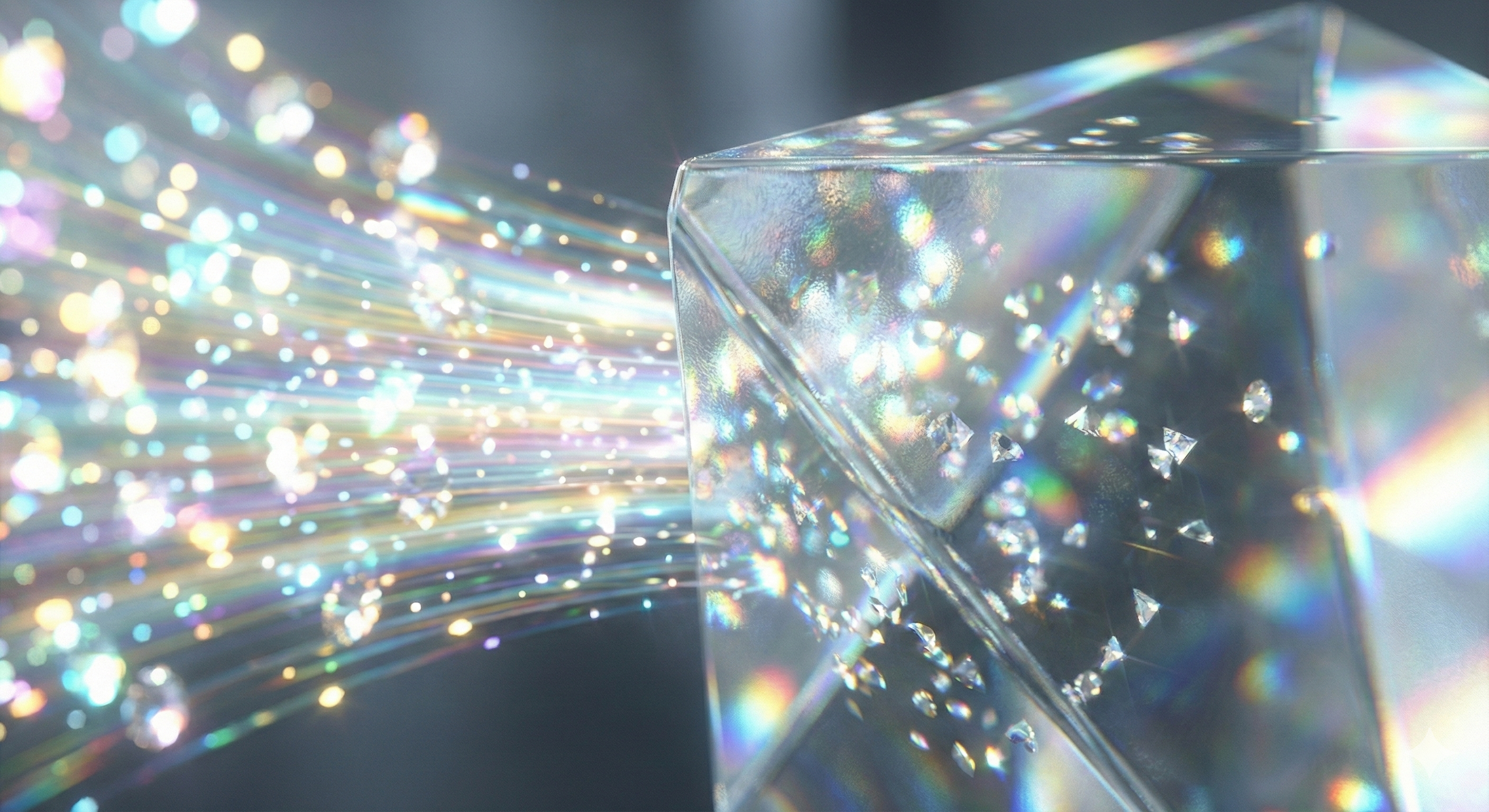 צינורות מידע דיגיטליים מזרימים נתונים גולמיים לתוך מנסרה שהופכת אותם ליהלומים זוהרים של תובנות