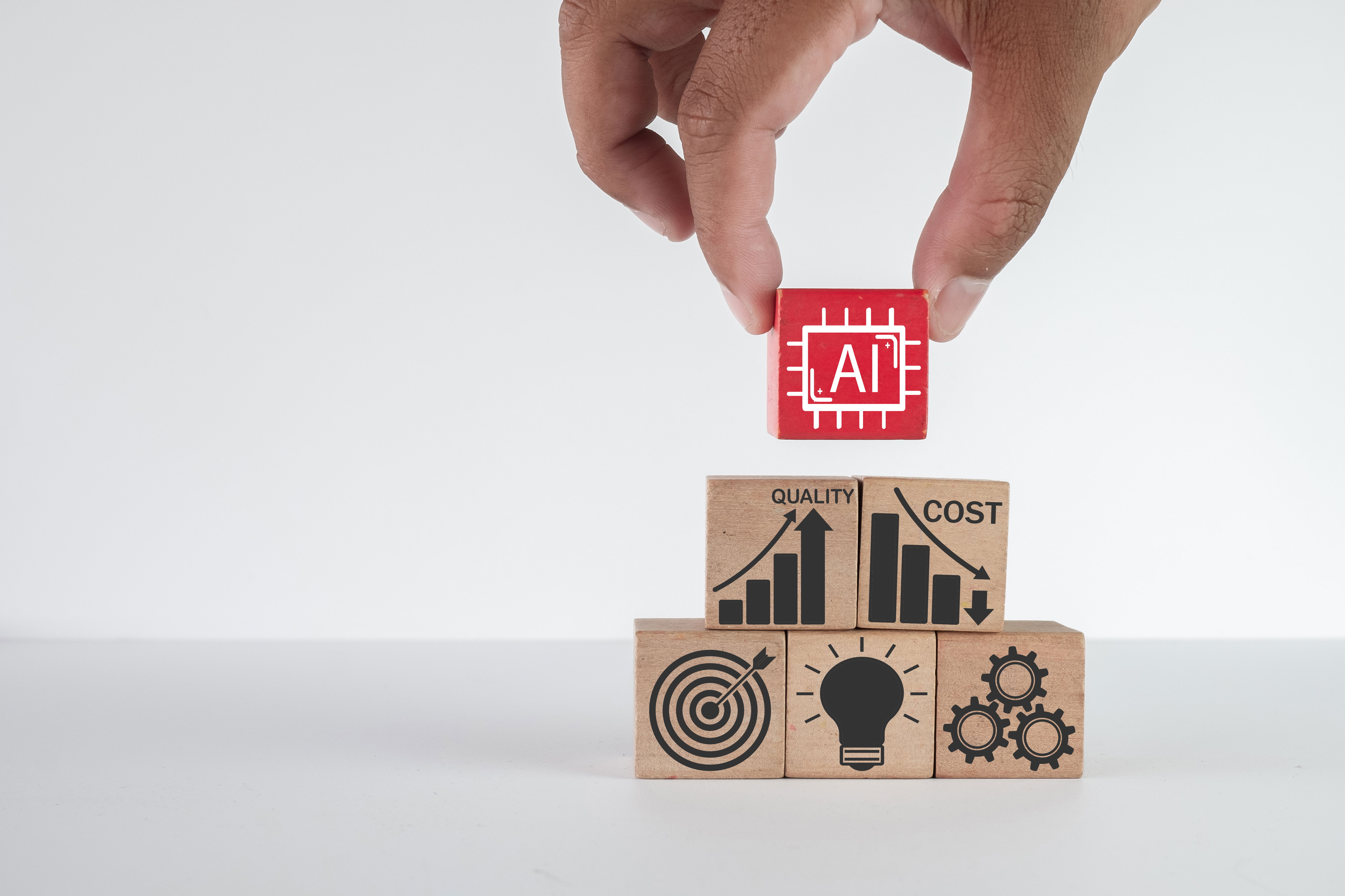 תמונה עם מבנה לבנים עם איורים בנושא AI