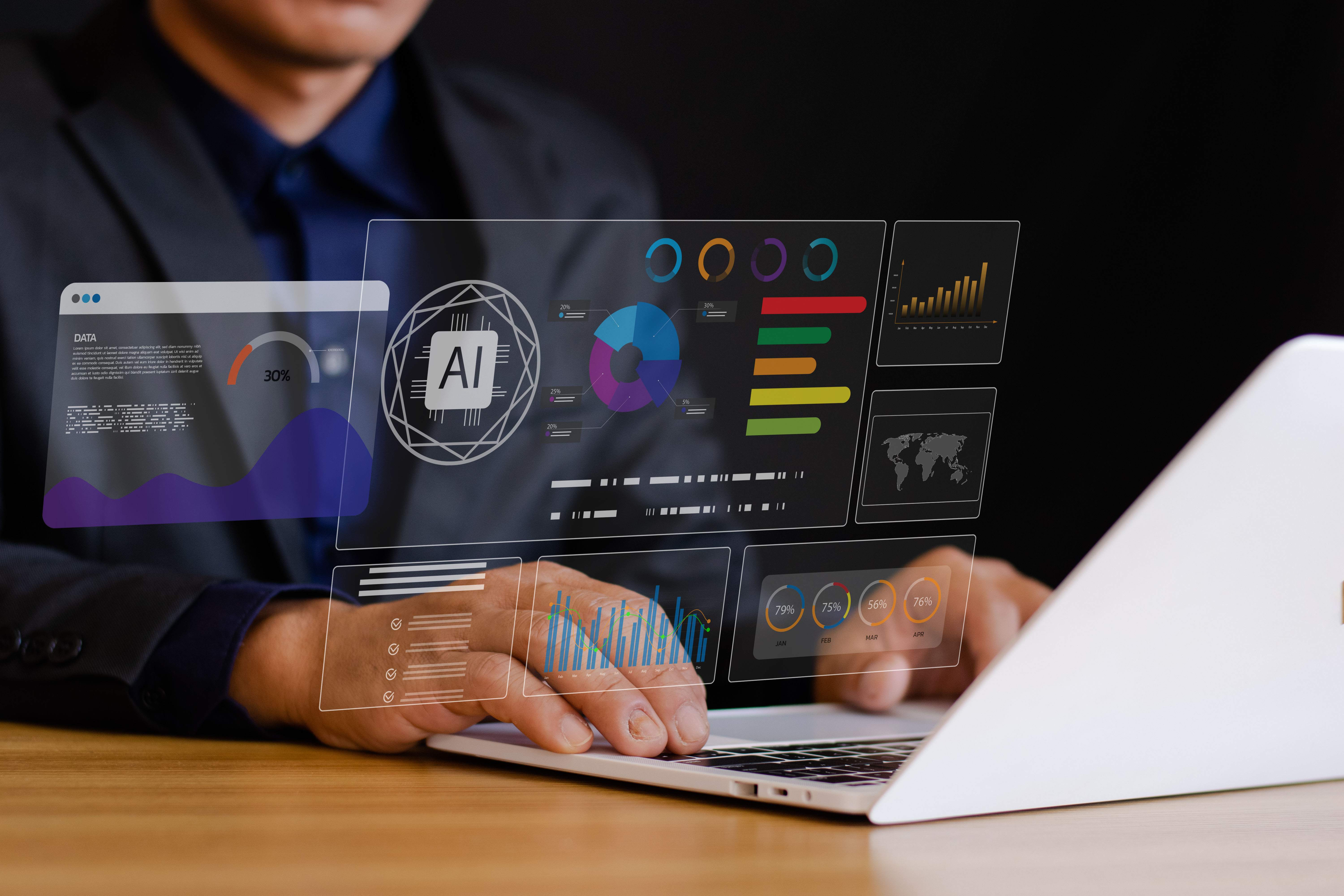 איור עם עובד שנוגע בהולוגרמה