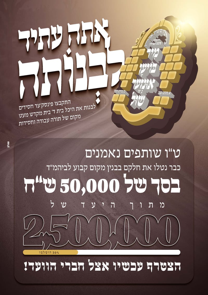 פרויקט התרמה לבנית ביהמ"ד פינסק קארלין ביתר עלית