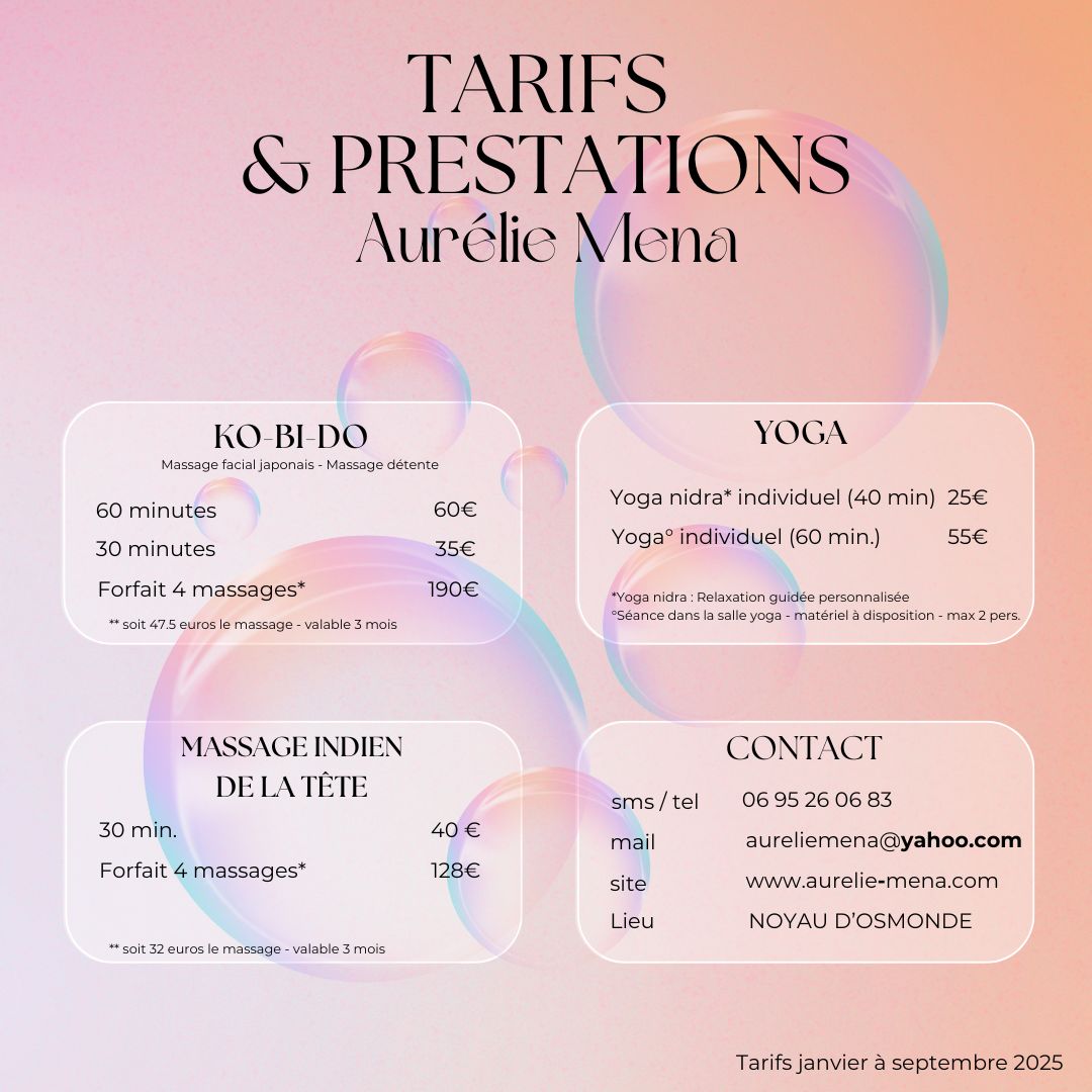Tarifs Massages et prestations individuelles