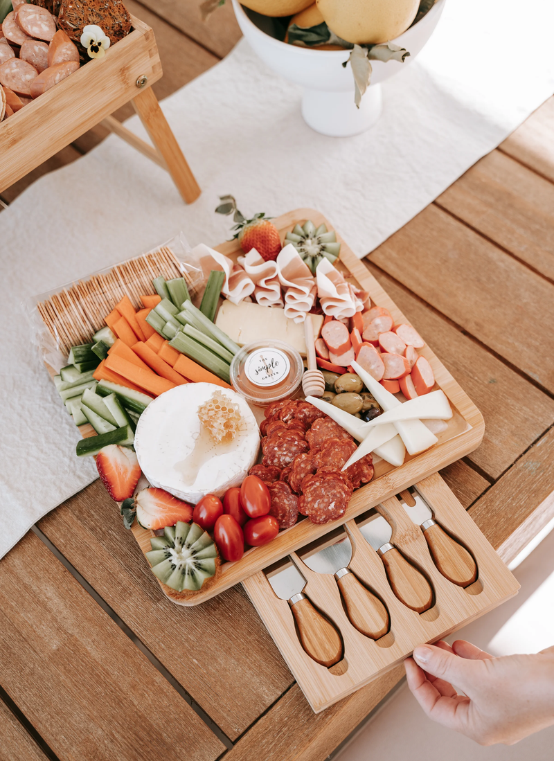 Wooden Cheese Board with Knife Drawer inc Antipasti Platter