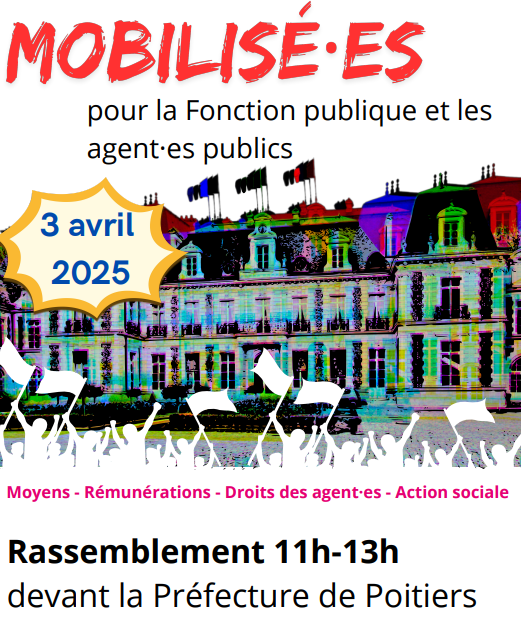3 avril 2025 Rassemblement 11h-13h devant la Préfecture de Poitiers