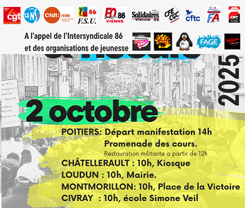 Le jeudi 2 octobre toutes et tous en grève et en manifestation partout dans la Vienne