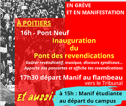 LE MARDI 2 DÉCEMBRE en grève et manifestation, 16 heures Pont neuf à Poitiers