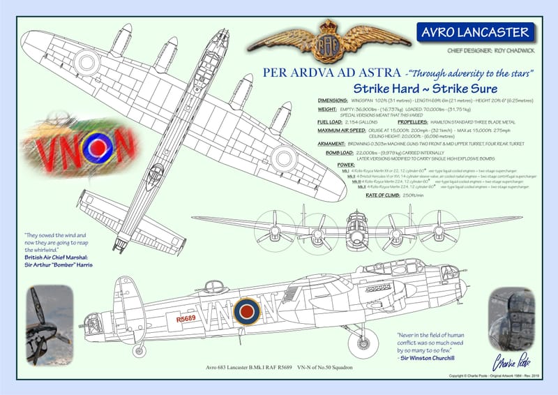 Avro Lancaster R5689 Outline Drawing- Art Print A3