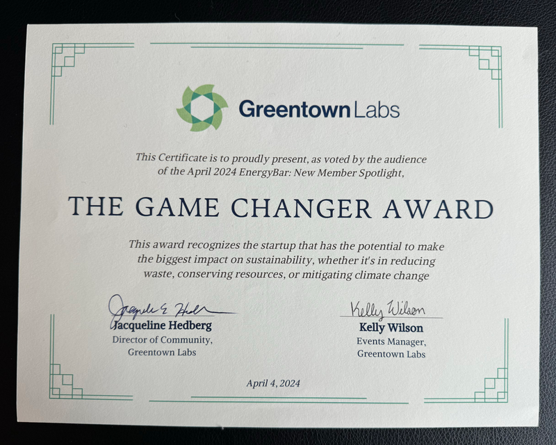Greentown Lab Game Changing Technology Award