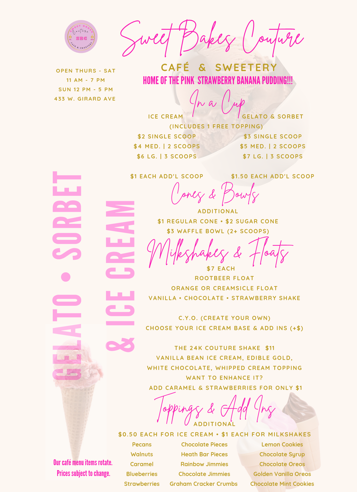 Creamery Menu