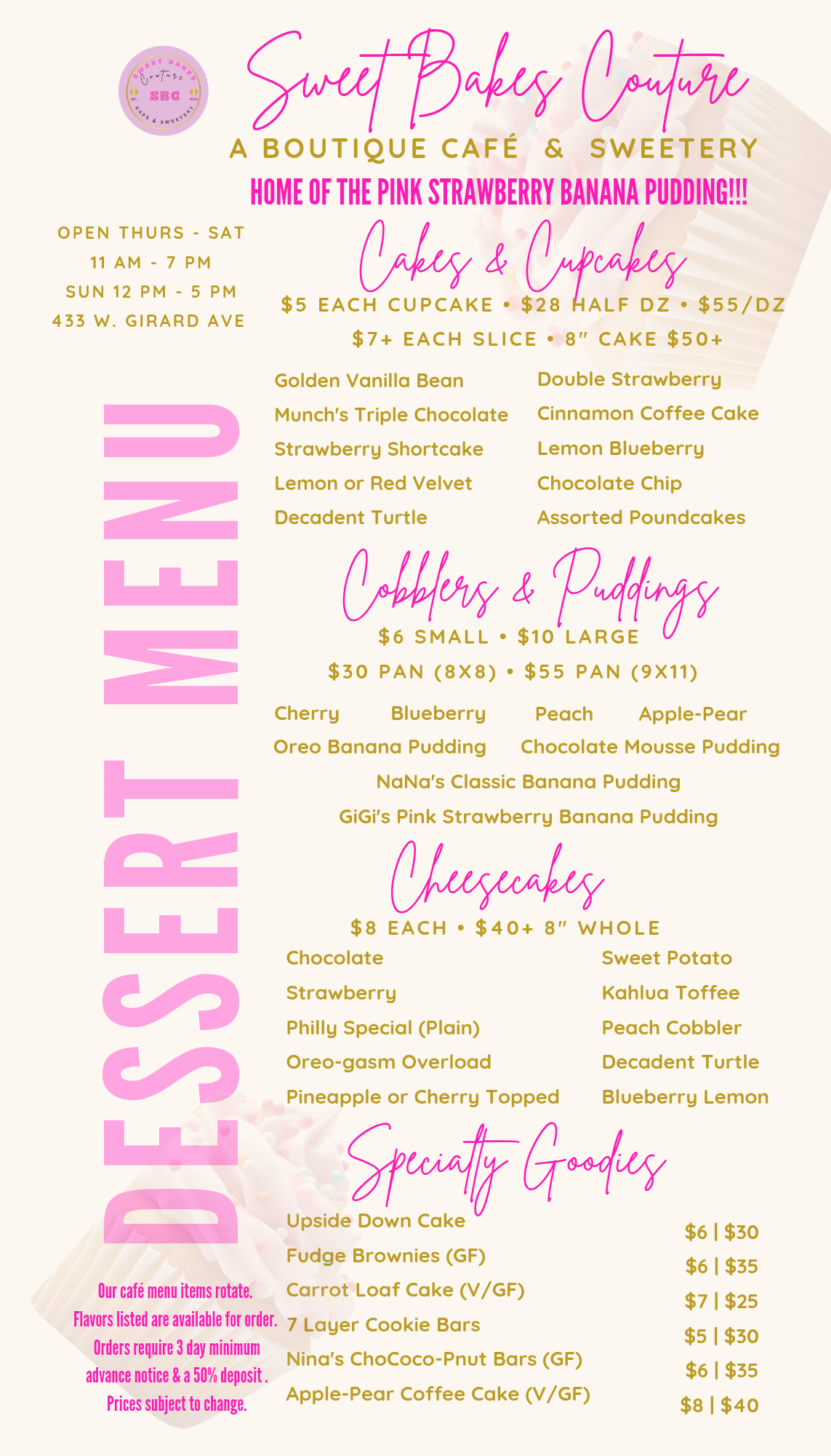 Dessert Menu