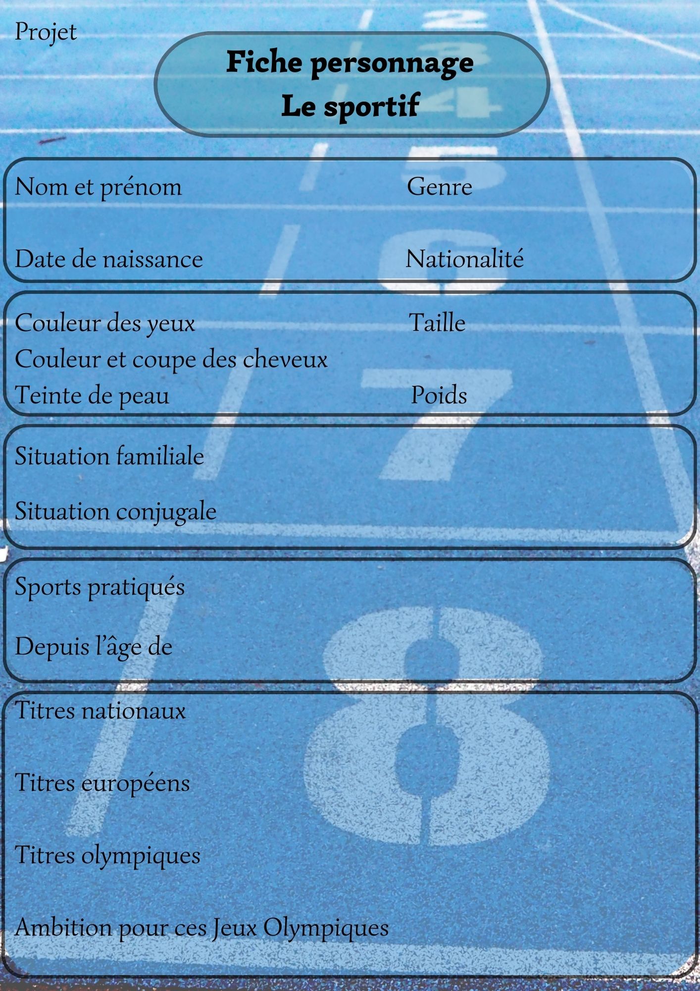 Fiche personnage - le sportif