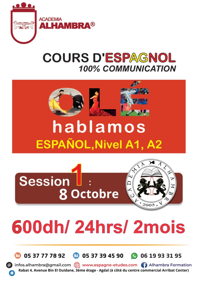 Cours d'Espagnol la session de Octobre Rabat  - Inscriptions ouvertes 2024/2025 - Copier
