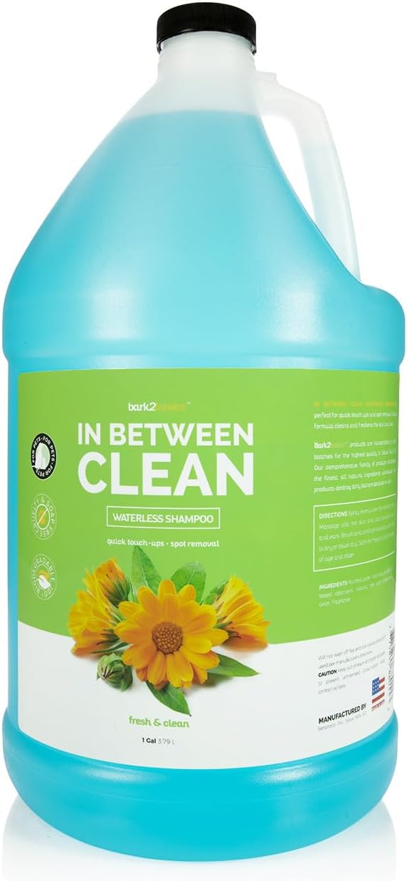 A gallon jug of blue, waterless, pet cleaner