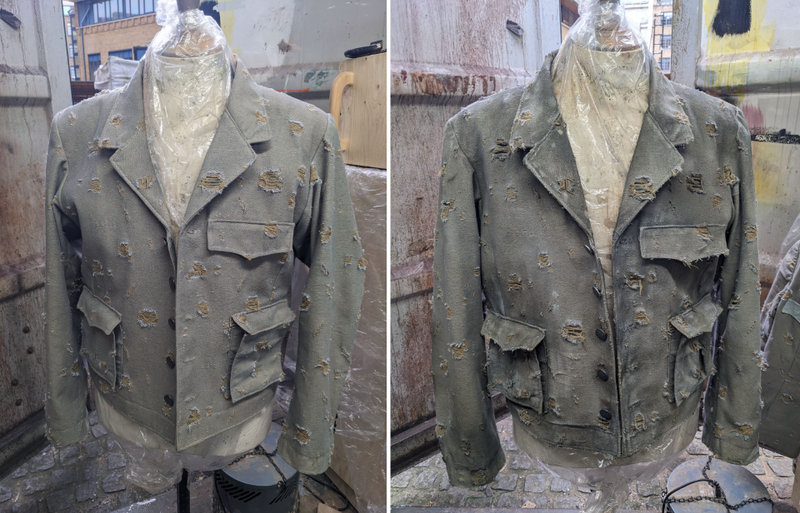 reworking pre-distressed fabric 