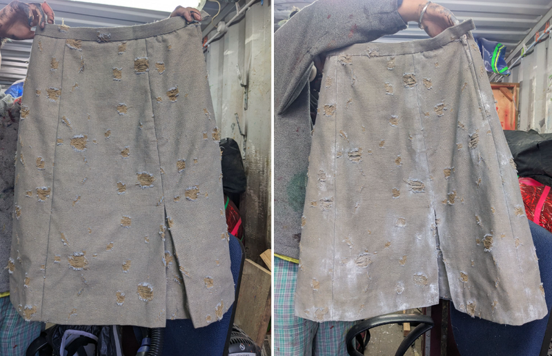 reworking pre-distressed fabric 