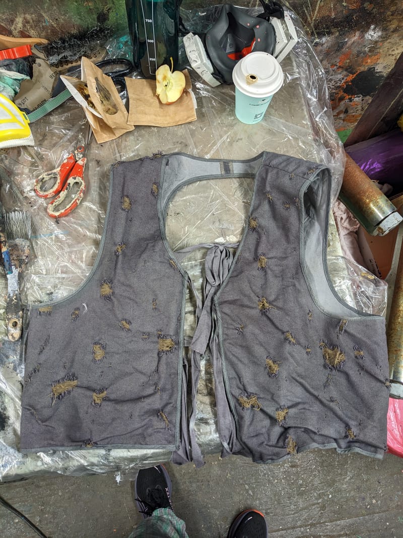 reworking pre-distressed fabric 