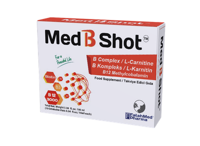 Med B Shot® – مجموعة فيتامينات B النشطة + إل-كارنيتين في قنينة وحيدة الجرعة