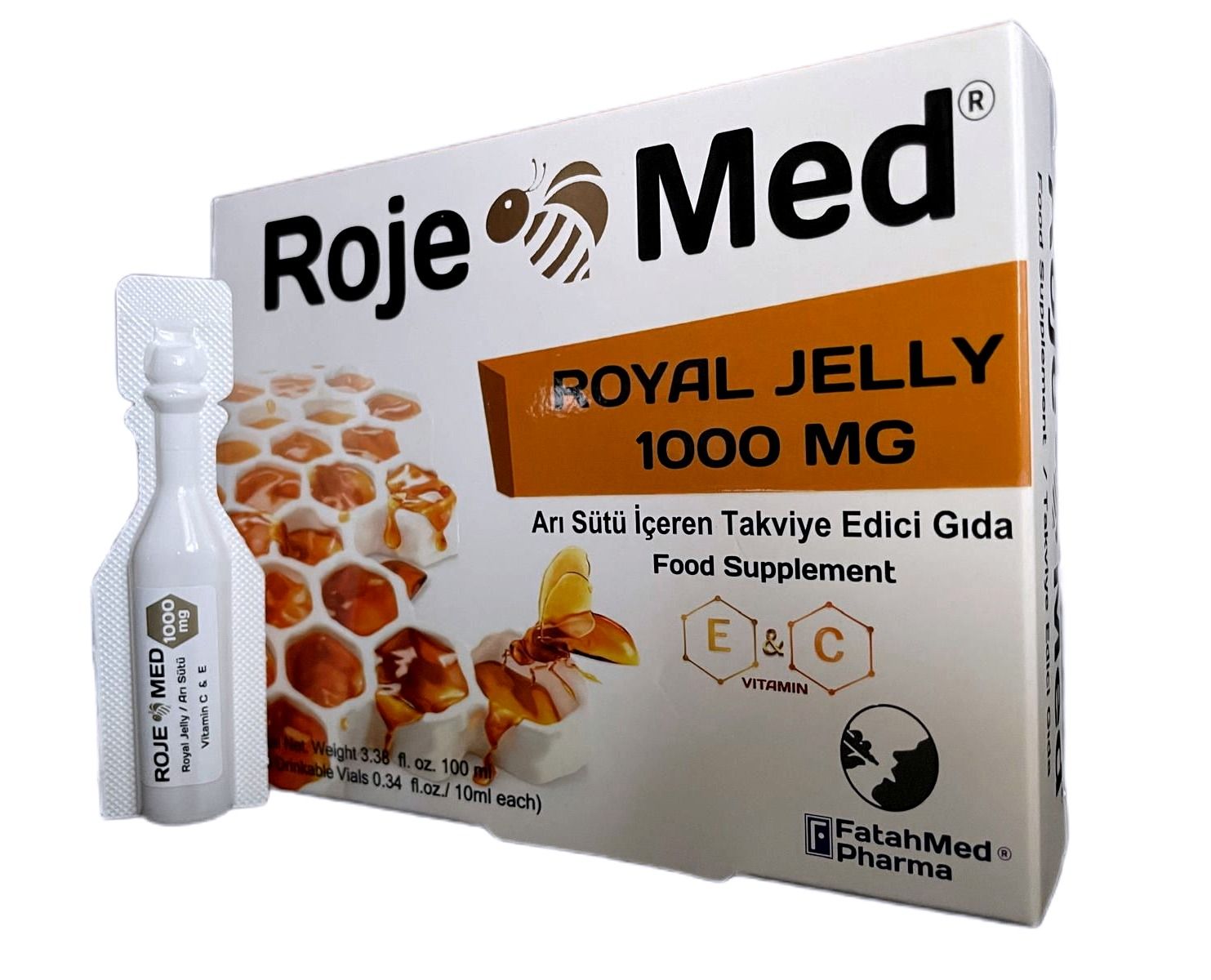 Roje Med – Royal Jelly 1000 mg with Vitamin C & E | Immune Booster & Energy Supplement | FatahMed Pharma