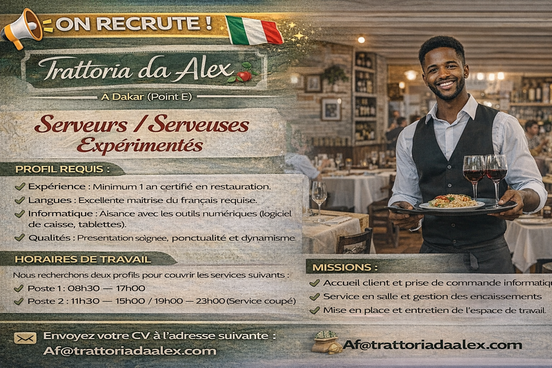 🍽️ Offre – Serveur / Serveuse – Sénégal