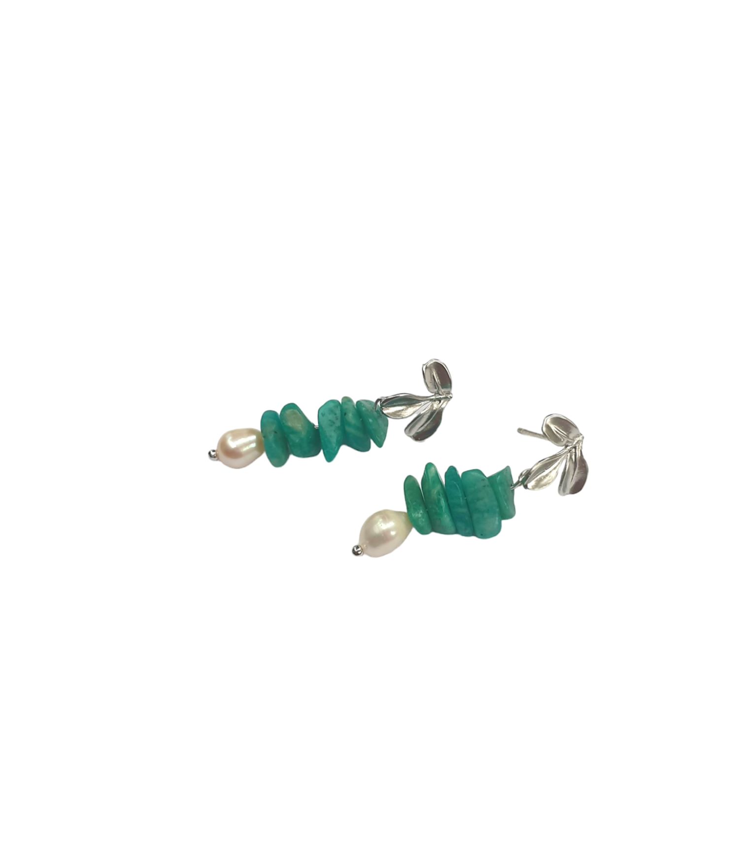 Jade and pearls on leaf studs